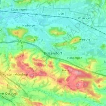 Topografische Karte Bissendorf, Höhe, Relief