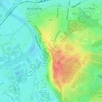 Topografische Karte Richmond Gate, Höhe, Relief