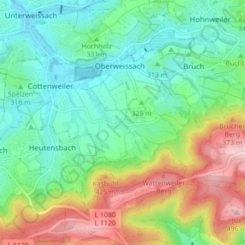 Topografische Karte Flur Wattenweiler, Höhe, Relief