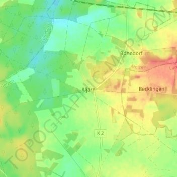 Topografische Karte Aljarn, Höhe, Relief