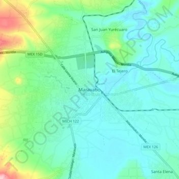 Topografische Karte Maravatio, Höhe, Relief