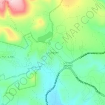Topografische Karte Mompaní, Höhe, Relief