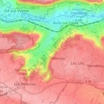 Topografische Karte Bures-Montjay, Höhe, Relief