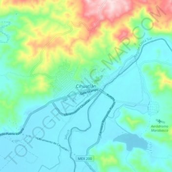 Topografische Karte Cihuatlán, Höhe, Relief