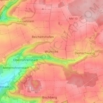 Topografische Karte Wünricht, Höhe, Relief