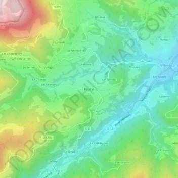 Topografische Karte Pouillas, Höhe, Relief