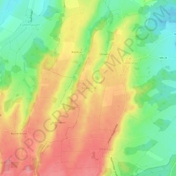Topografische Karte Bittenau, Höhe, Relief