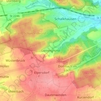 Topografische Karte Geisengrund, Höhe, Relief