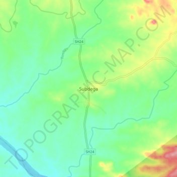Topografische Karte Subdega, Höhe, Relief