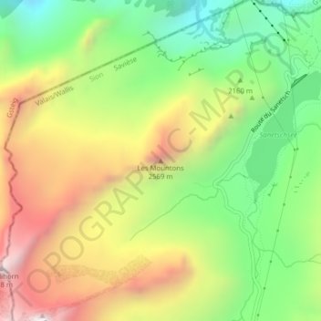 Topografische Karte Les Mountons, Höhe, Relief