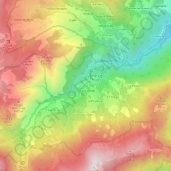 Topografische Karte Fellicarolo, Höhe, Relief
