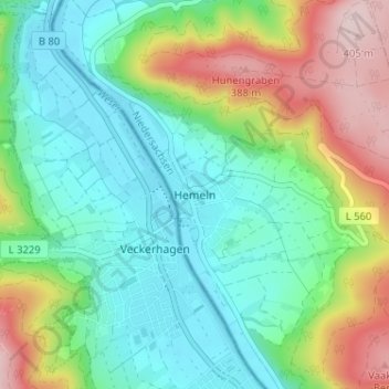 Topografische Karte Hemeln, Höhe, Relief