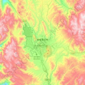Topografische Karte 香格里拉市, Höhe, Relief