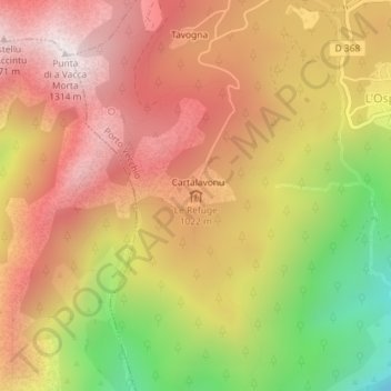 Topografische Karte Le Refuge, Höhe, Relief