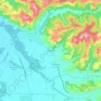 Topografische Karte Baccanella, Höhe, Relief