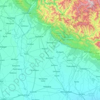 Topografische Karte Bijnor, Höhe, Relief