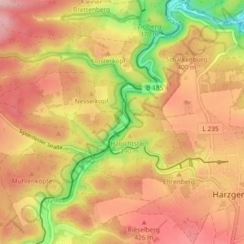 Topografische Karte Alexisbad, Höhe, Relief