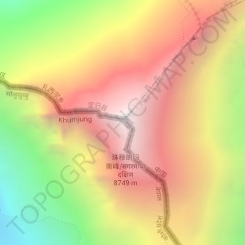 Topografische Karte Mount Everest, Höhe, Relief
