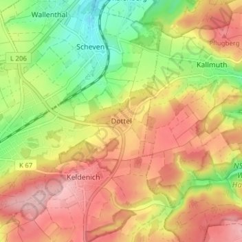 Topografische Karte Dottel, Höhe, Relief