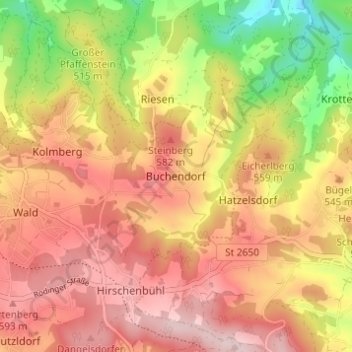 Topografische Karte Buchendorf, Höhe, Relief