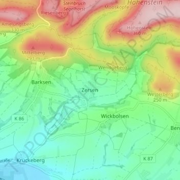 Topografische Karte Zersen, Höhe, Relief