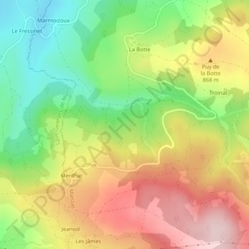 Topografische Karte Les Besses Est, Höhe, Relief