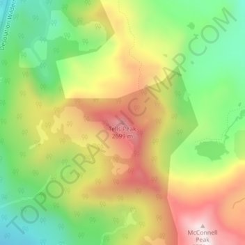 Topografische Karte Tells Peak, Höhe, Relief