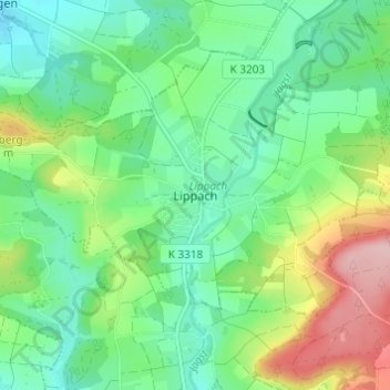 Topografische Karte Lippach, Höhe, Relief