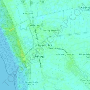 Topografische Karte Kampung Baru, Höhe, Relief