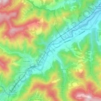 Topografische Karte Popolano, Höhe, Relief