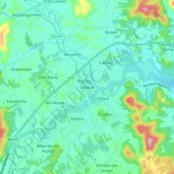 Topografische Karte Indaial, Höhe, Relief