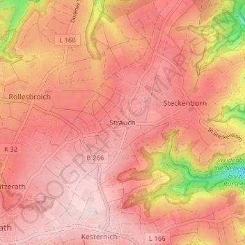Topografische Karte Strauch, Höhe, Relief