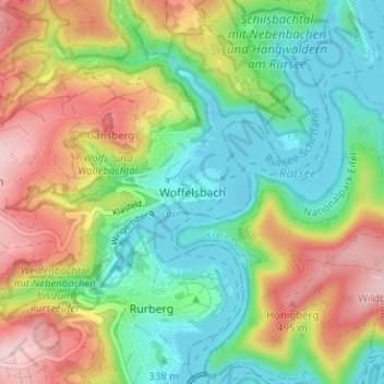 Topografische Karte Woffelsbach, Höhe, Relief