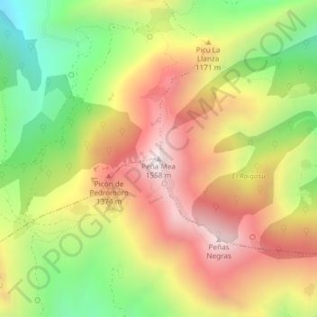 Topografische Karte Peña Mea, Höhe, Relief