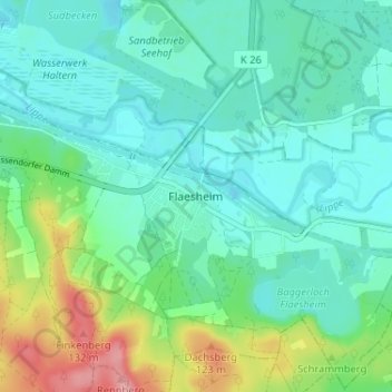 Topografische Karte Flaesheim, Höhe, Relief