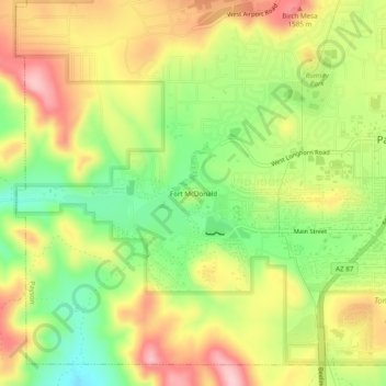 Topografische Karte Fort McDonald, Höhe, Relief