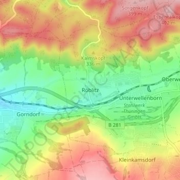 Topografische Karte Röblitz, Höhe, Relief