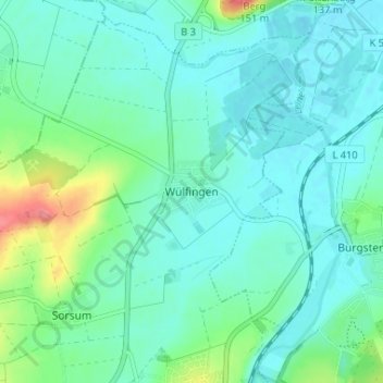 Topografische Karte Wülfingen, Höhe, Relief