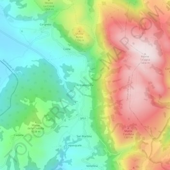 Topografische Karte Acquapagana, Höhe, Relief