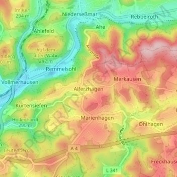 Topografische Karte Alferzhagen, Höhe, Relief
