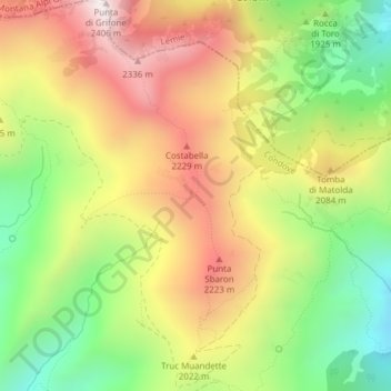 Topografische Karte Pian del Ballo, Höhe, Relief