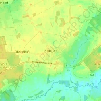 Topografische Karte Hagenah, Höhe, Relief