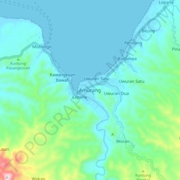 Topografische Karte Amurang, Höhe, Relief