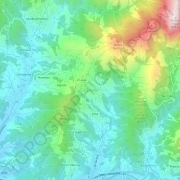 Topografische Karte Cardini, Höhe, Relief