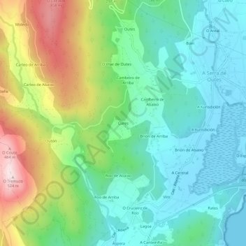 Topografische Karte Cures, Höhe, Relief