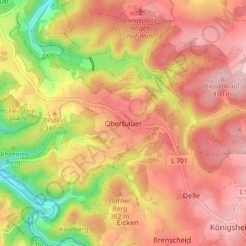 Topografische Karte Oberbauer, Höhe, Relief