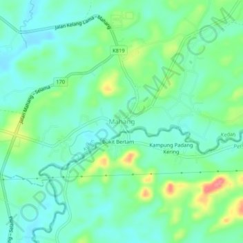 Topografische Karte Mahang, Höhe, Relief