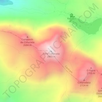 Topografische Karte Collarada, Höhe, Relief