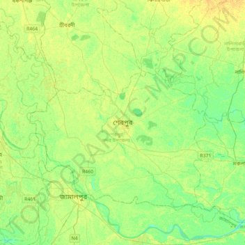 Topografische Karte Sherpur, Höhe, Relief
