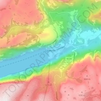 Topografische Karte Lysebotn, Höhe, Relief